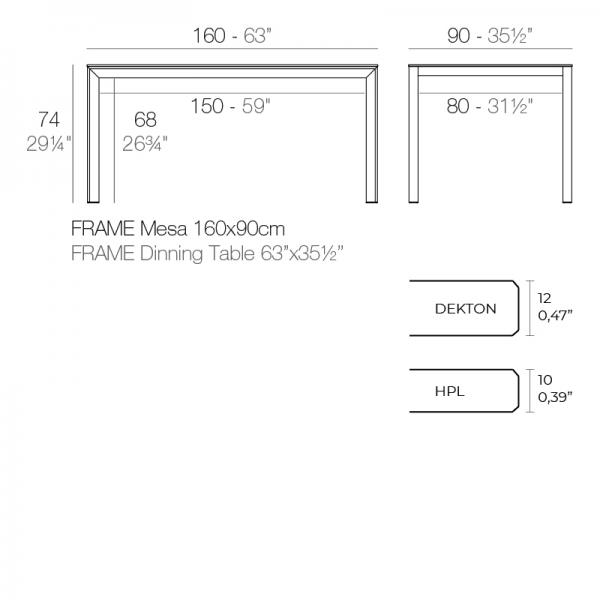 Mesa Frame Vondom Rectangular 160x90 Ficha Tecnica