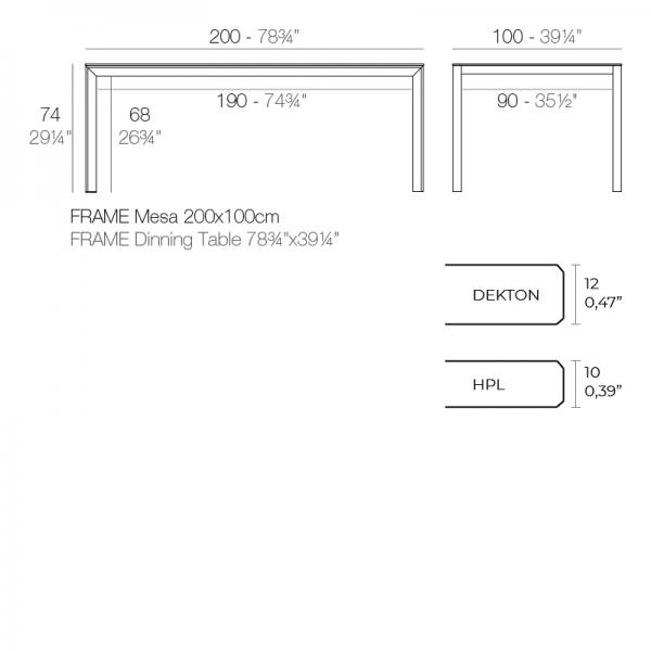 Mesa Frame Vondom Rectangular 200x100 Ficha Tecnica